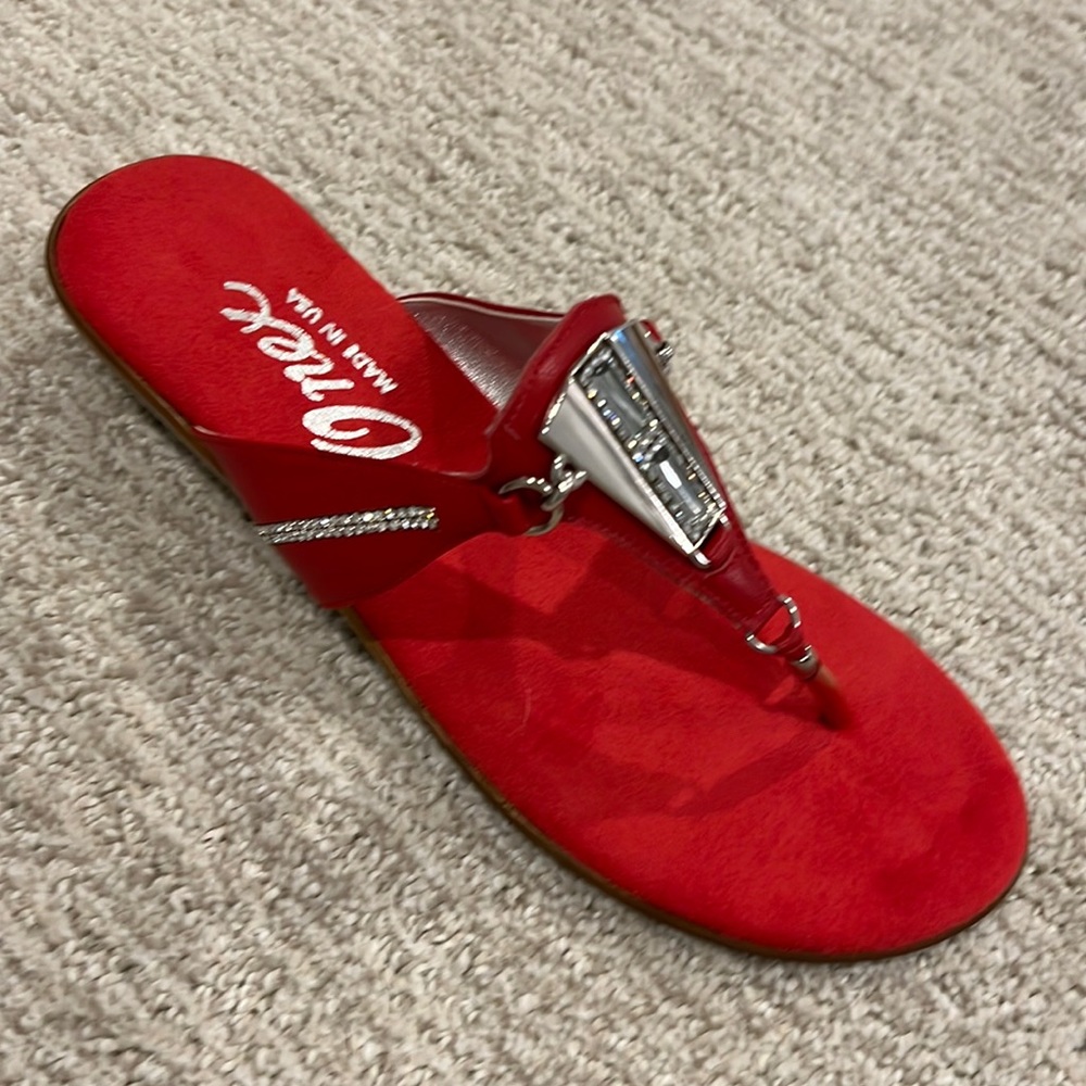 Gorgeous Onex ArtDeco Red Leather women’s sandals.